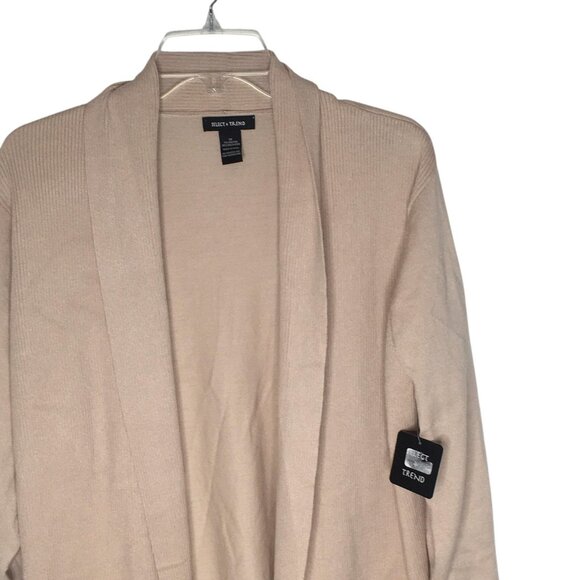 Select + Trend Sweater Womens 1X Light Oatmeal Open Front Cardigan Pockets Knit - Picture 4 of 16